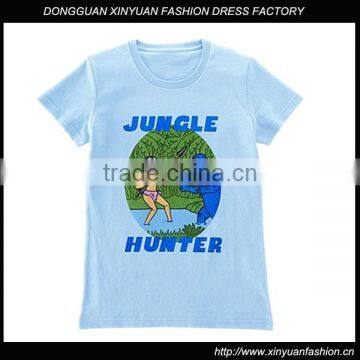 Women Short Sleeve O Neck T-Shirts With Printing,Casual Light Blue Printed T-shirt for ladies