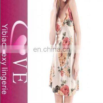 Sexy Silk Chemise Babydoll Thong G-String Lingerie printing flower Nightwear