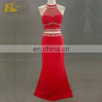 Real Pictures Two-Piece Beaded Mermaid Red Evening Prom Dress