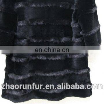 Cheap High Quality Fur Jacket Clothing Black Rex Rabbit Fur Coat With Mink Fur Piping photo-3