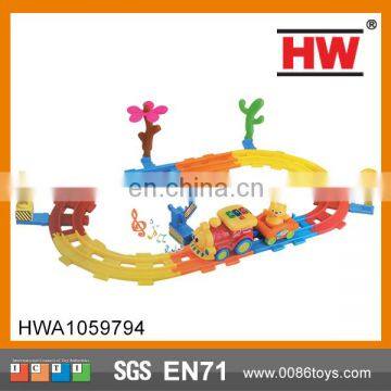 Most Popular B/O Cartoon Car Railway set light and music toy plastic race track