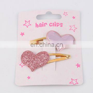 Factory ecofriendly kid hair accessory snap hair clip with shinne PU heart