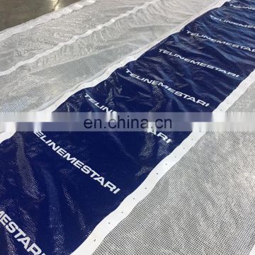 PE scaffolding with logo printing, Roll type, pre-punching holes, webbing reinforced band