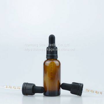 30ml Amber Glass Bottle With 18-415 Tamper Evident Child Proof Dropper Cap