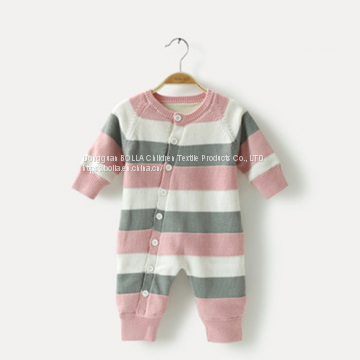 Kids Long Sleeve Knitted 100% Cotton Rib Footed Pajama Baby Girl Rompers photo-3
