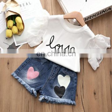 Hot sale girls summer cotton outfit wholesale boutique  2pc ruffle shorts set