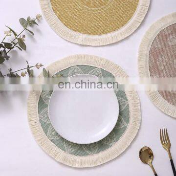 Wholesale Home Textile Fringes Placemats Printed Woven Fabric Table Round Placemat Dining Mat photo-4