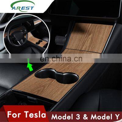 Carest Model3 Car Center Console Wrap Sticker For Tesla Model 3 Y Wood Console Grain Accessories For Tesla Model Three accessory