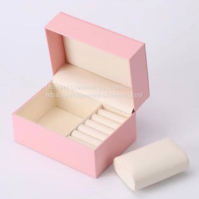 High Grade PU Watch Box Wooden Ring Necklace Pendant Set Box Jewelry Display Box photo-2