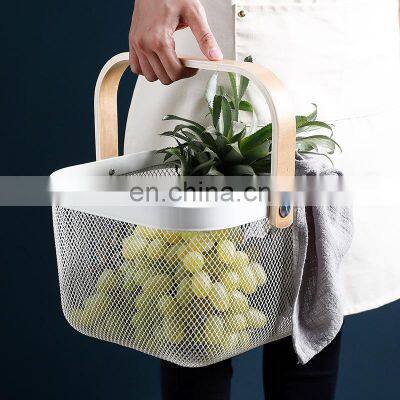 Storage Baskets Nordic Food Vegetable Mesh Metal Wire Shopping Fruit Gifting Picnic Other Storage Baskets With Bamboo Handle