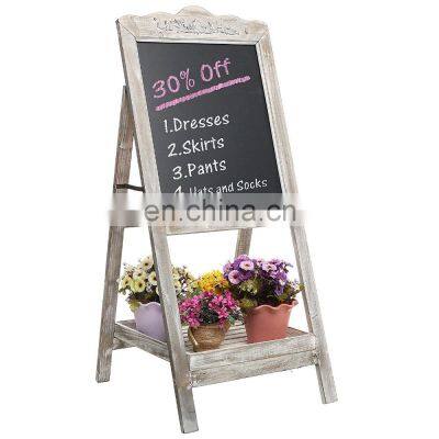 Decorative Vintage White Washed Brown Wood Large Freestanding Chalkboard Message Board Easel