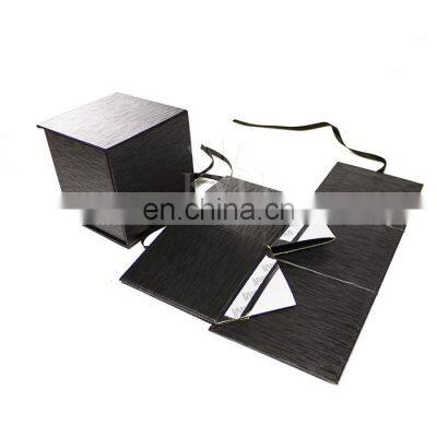 Custom foldable gift packaging collapsible rigid snapback cardboard box with drawstring