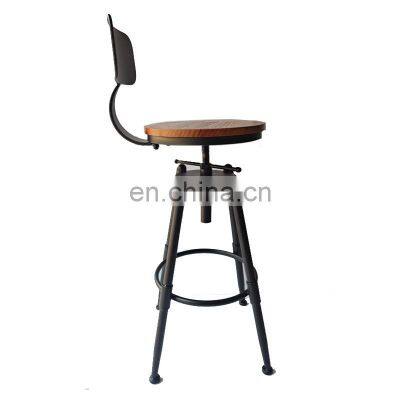 Modern Cheap Factory Kitchen Restaurant Coffee Dining High Foot Wooden Cushion Backrest Party Bar Stool High Chair for Sale