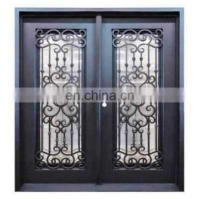 China factory custom design residential exterior security double metal wrought iron entry doors