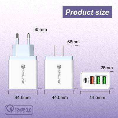 New Arrival 4 Port Usb c Type c Plug Pd Us Eu Uk Quick Fast Usb Wall Charger Adapter for Cellphone Charger photo-4
