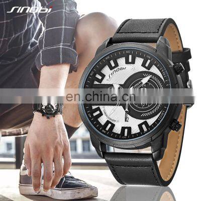 SINOBI Chronograph Men's Watch Calendar Date Function Luminous Soft Leather Band Quartz Watches S9786G Jam Tangan