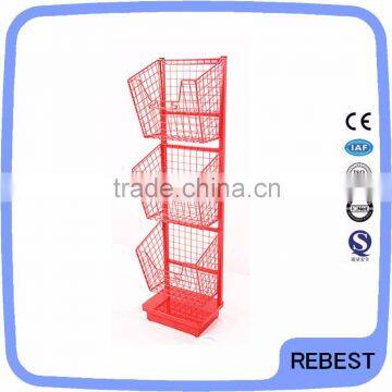 Display stand type metal three baskets magazine display rack