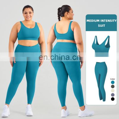 2 Piece Wholesale Gym Fitness Sets Shoulder Strap Sports Bra Wear Plus Size Suit