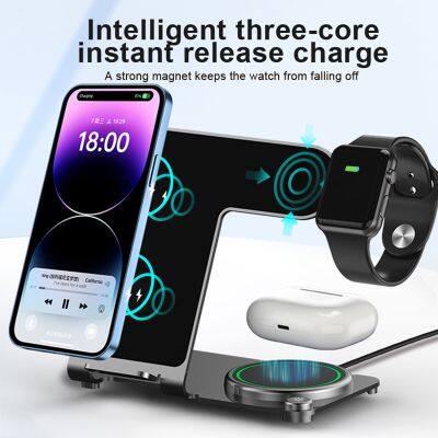 New 2023 Products Aluminum 3 In 1 Wireless Charger Stand Wireless Charger Station 3 In 1 For Iphone 15 photo-2