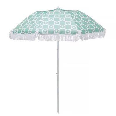 Eco-Friendly 7FT Wooden Pole Beach Umbrella Portable UPF50+ Fringe Canopy Wholesale Patio Umbrella photo-2