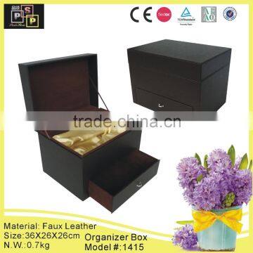 black fashion luxury leather drawer storage box organizer(1415)