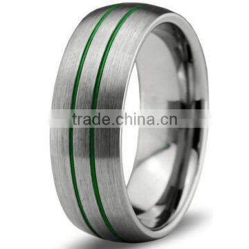 Tungsten Wedding Band Ring ,Men Women Green Silver Domed Brushed Polished Ring