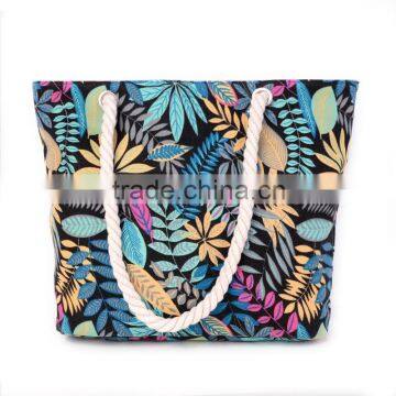 2016 New design fashion handbags leaf printing printed canvas lady handbag alibaba china