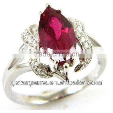 Marquise Created Ruby 925 Sterling Silver Women's RingHong Kong Jewelry Wholesale