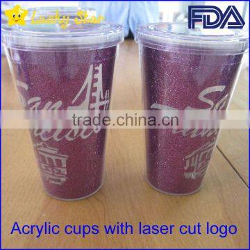 BPA Free Acrylic Double Wall 16 oz Tumblers With Straw FDA Standard PVC or Paper Insert Mugs Laser Cut Logo