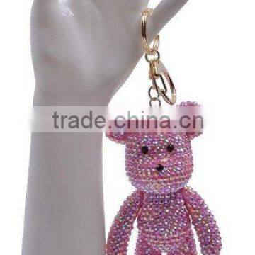 2016 New Handmade Gold Bear with Pearl Bling Keychain with Lobster Clasp