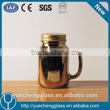 Wholesale unique golden glass jar with handle