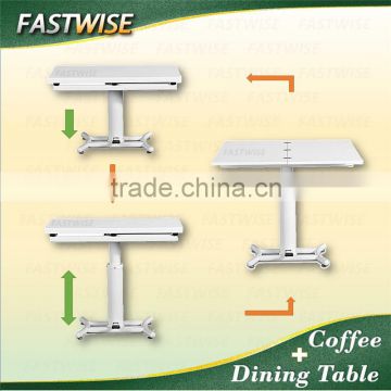 white color adjustable 2in1 transformable coffee and dining table for dining room furniture