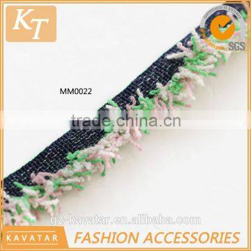 Colorful cotton brush fringe trim with black band