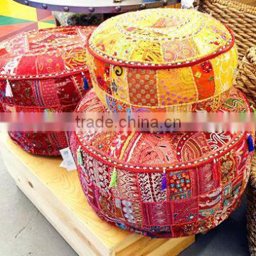 Indian ottomans poufs,Vintage fabric embroidered ottomans covers Wholesalers Bohemian Indian Ottomans/Stools