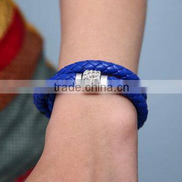 2014 Leather Bracelet, Crystal Rhinestone Bracelet, Leather Rhinestone Bracelet, Genuine Leather Womens Magnetic Bracelet photo-2