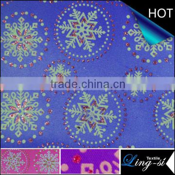 Snow Flake Printed Satin Fabric for Christmas Decoration