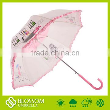 New Design Gradient Pink Lace Edge Wedding Stick Umbrella