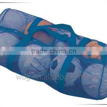 Blue nylon drawstring mesh bag for tennis balls