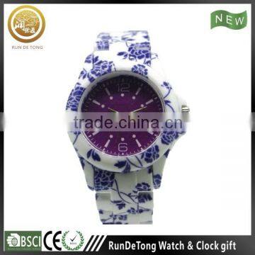 Elegant blue and white porcelain style lady fashion watch with japan movement