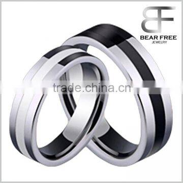 Matching Mens & Womens High Polished Tungsten Carbide black and white Rings Couples Wedding Bands