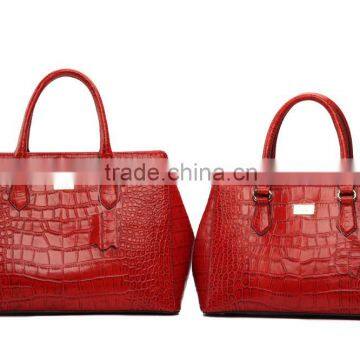 S451-A2370 red croc patter office lady leather handbags with many compartments