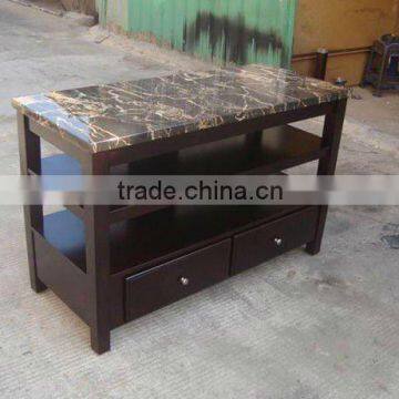 Solid wood Europe style TV Stand,Marble top TV stand with two drawers
