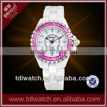 Luxury Womens Sapphire Glass Watch With Pink Zircon in Bezel