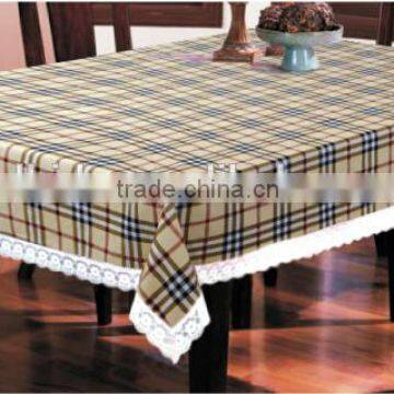 exporter for beautiful square checks printed vinyl table cloth with lace