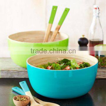 High quality best selling eco friendly Set of Spun bamboo bowl and salad servers from Viet Nam