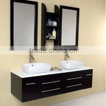 wall-hung wood bathroom cabinet with ceramic basin