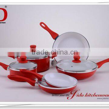 ALUMINUM CERAMIC COOKWARE INCLUDING SAUCE PAN, SAUCE POT, FRYING PAN AND WOK WITH CERAMIC COATING AND ALUMINUM MATERIAL.