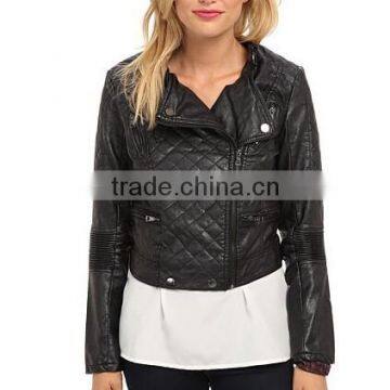 lady's black cropped faux leather jacket