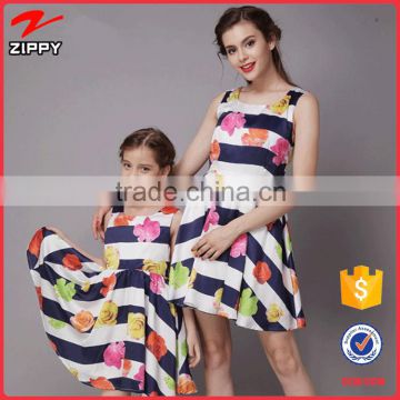 2016 Spring Cross Stripe Cute Sleeveless Floral Mommy and Me Dress                        
                                                Quality Choice