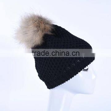 Winter Hats With Fur Pompoms/wool Knitted Hat for Women KZ160050